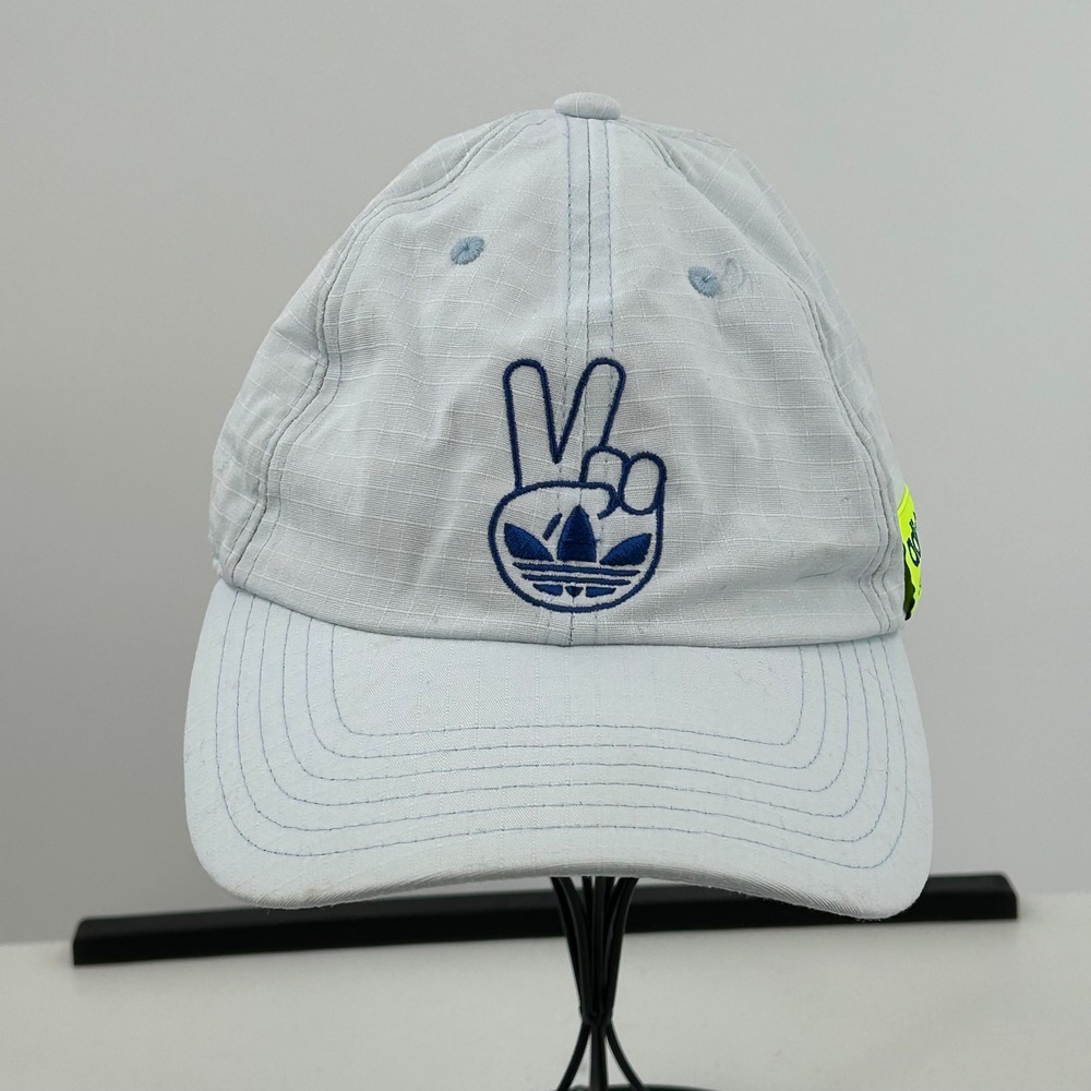 Adidas Originals Peace Sign Trefoil Ripstop Dad Hat Light Blue Neon Yellow OSFA